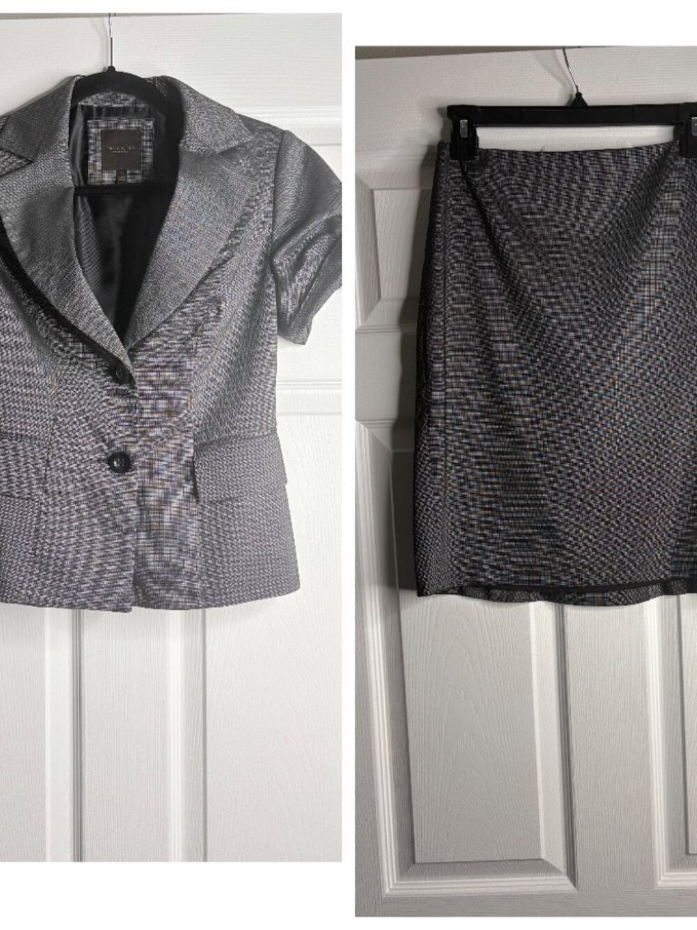 The Limited Gray Plaid Skirt Suit Set Short Puff Sleeve Blazer & Skirt XS